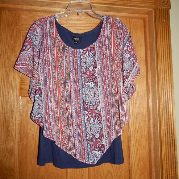 Alyx Tops - Women's Plus Size 0X ALYX Paisley Bandana Blouse Top Flowy BATWING Shirt Layered